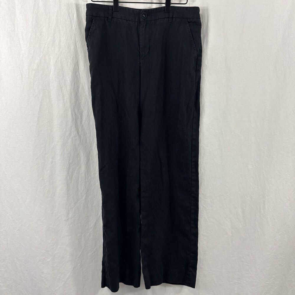 Garnet Hill Black Classic Linen Trouser Pants Womens Sz 4 Beach Minimalist